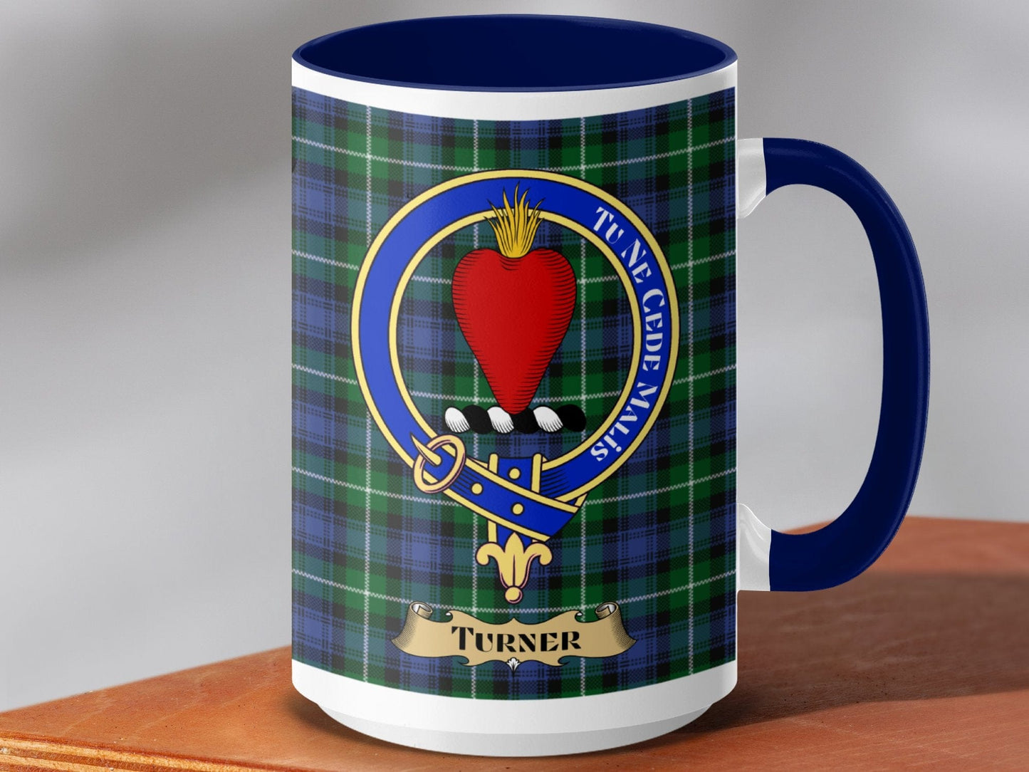 Physical Item 15oz / Dark Blue Turner Clan Scottish Tartan Crest Mug