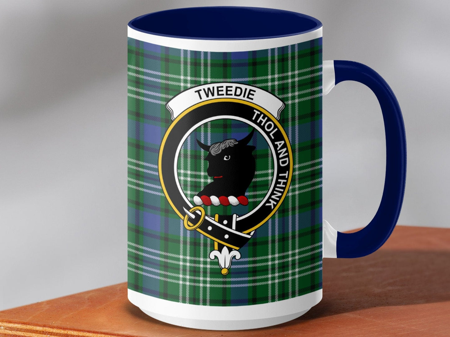 Physical Item 15oz / Dark Blue Tweedie Clan Scottish Tartan Crest Mug