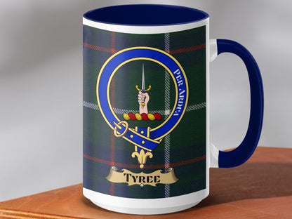 Physical Item 15oz / Dark Blue Tyree Clan Scottish Tartan Crest Mug