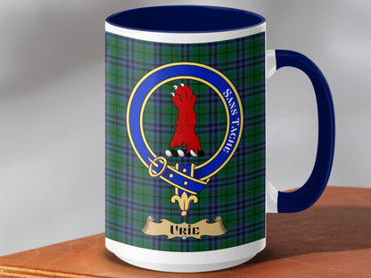 Physical Item 15oz / Dark Blue Urie Clan Scottish Tartan Crest Mug