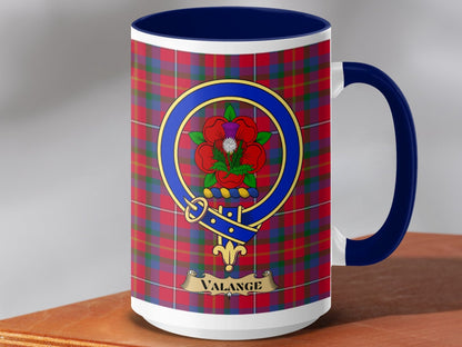 Physical Item 15oz / Dark Blue Valange Clan Scottish Tartan Crest Mug