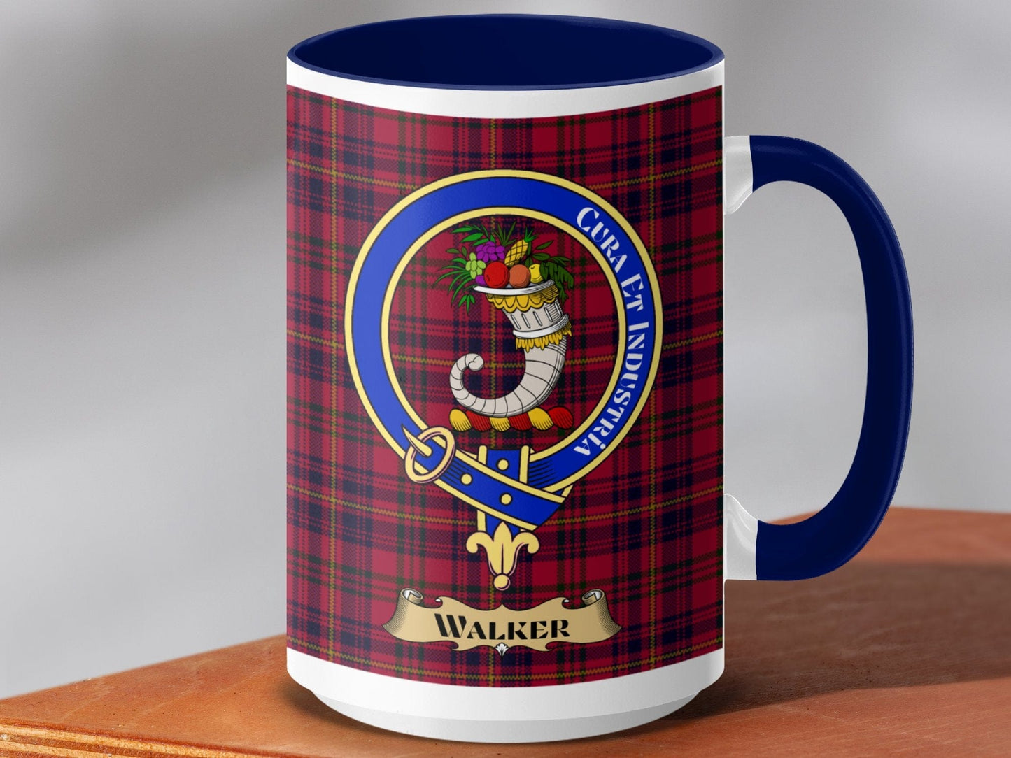 Physical Item 15oz / Dark Blue Walker Clan Scottish Tartan Crest Mug