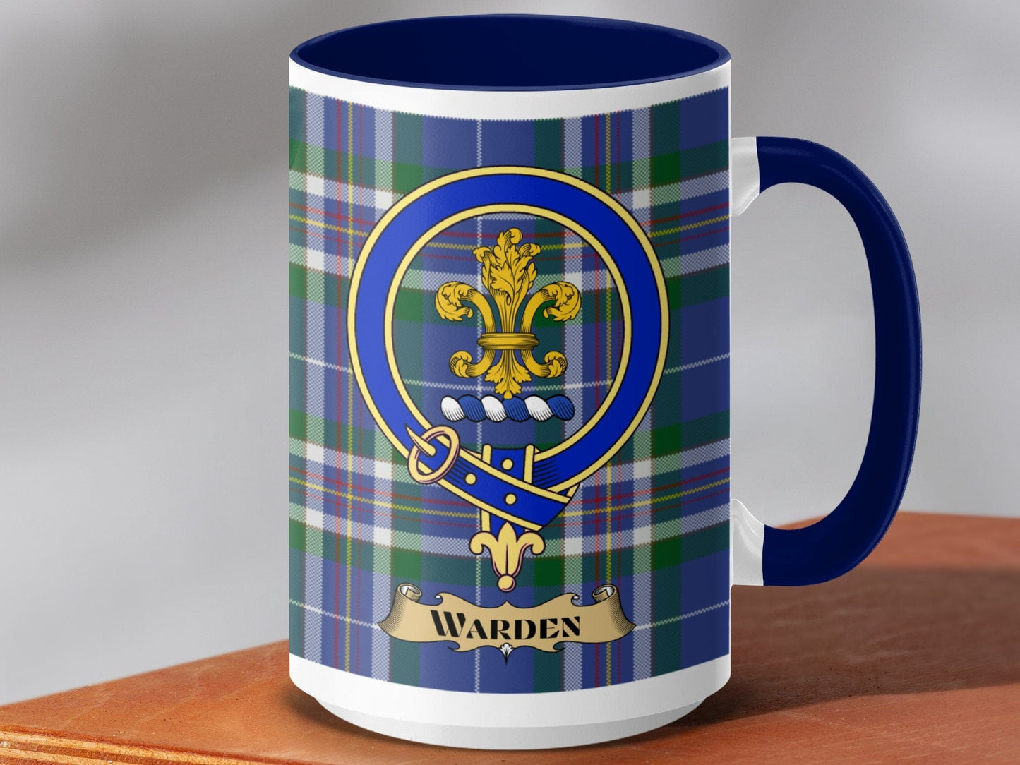 Physical Item 15oz / Dark Blue Warden Clan Scottish Tartan Crest Mug