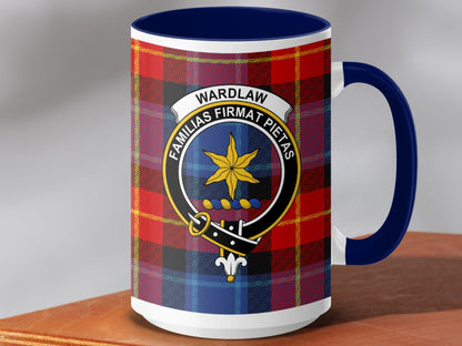 Physical Item 15oz / Dark Blue Wardlaw Clan Scottish Tartan Crest Mug