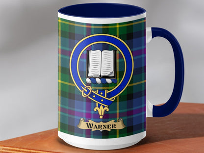 Physical Item 15oz / Dark Blue Warner Clan Scottish Tartan Crest Mug