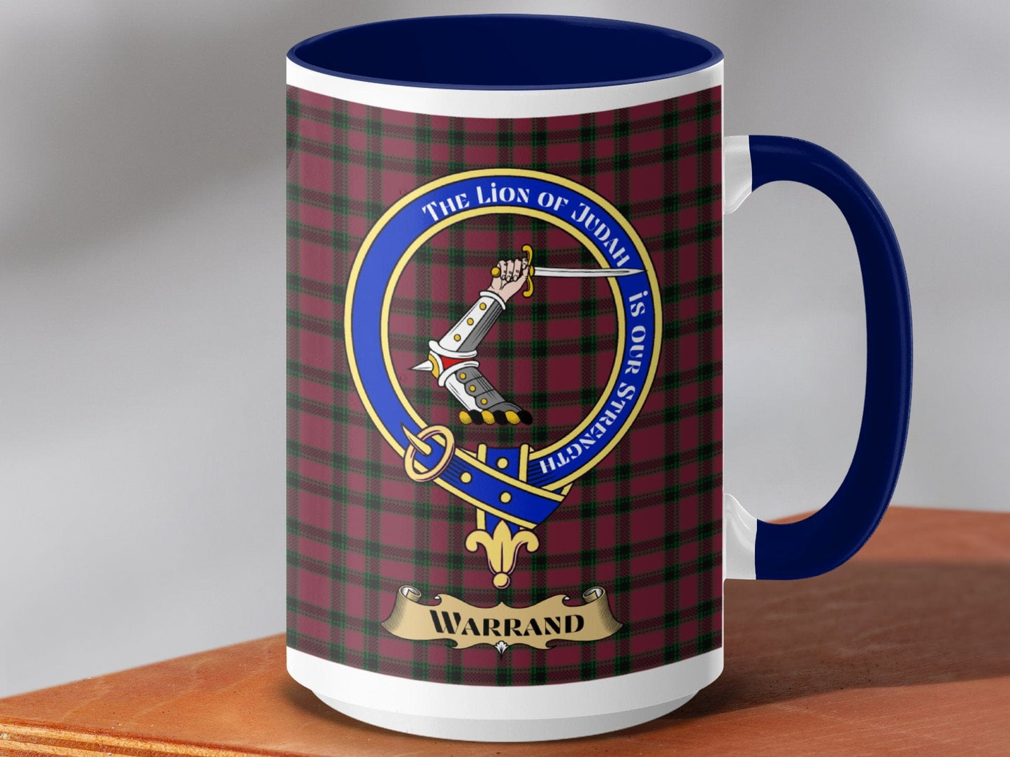 Physical Item 15oz / Dark Blue Warrand Clan Scottish Tartan Crest Mug