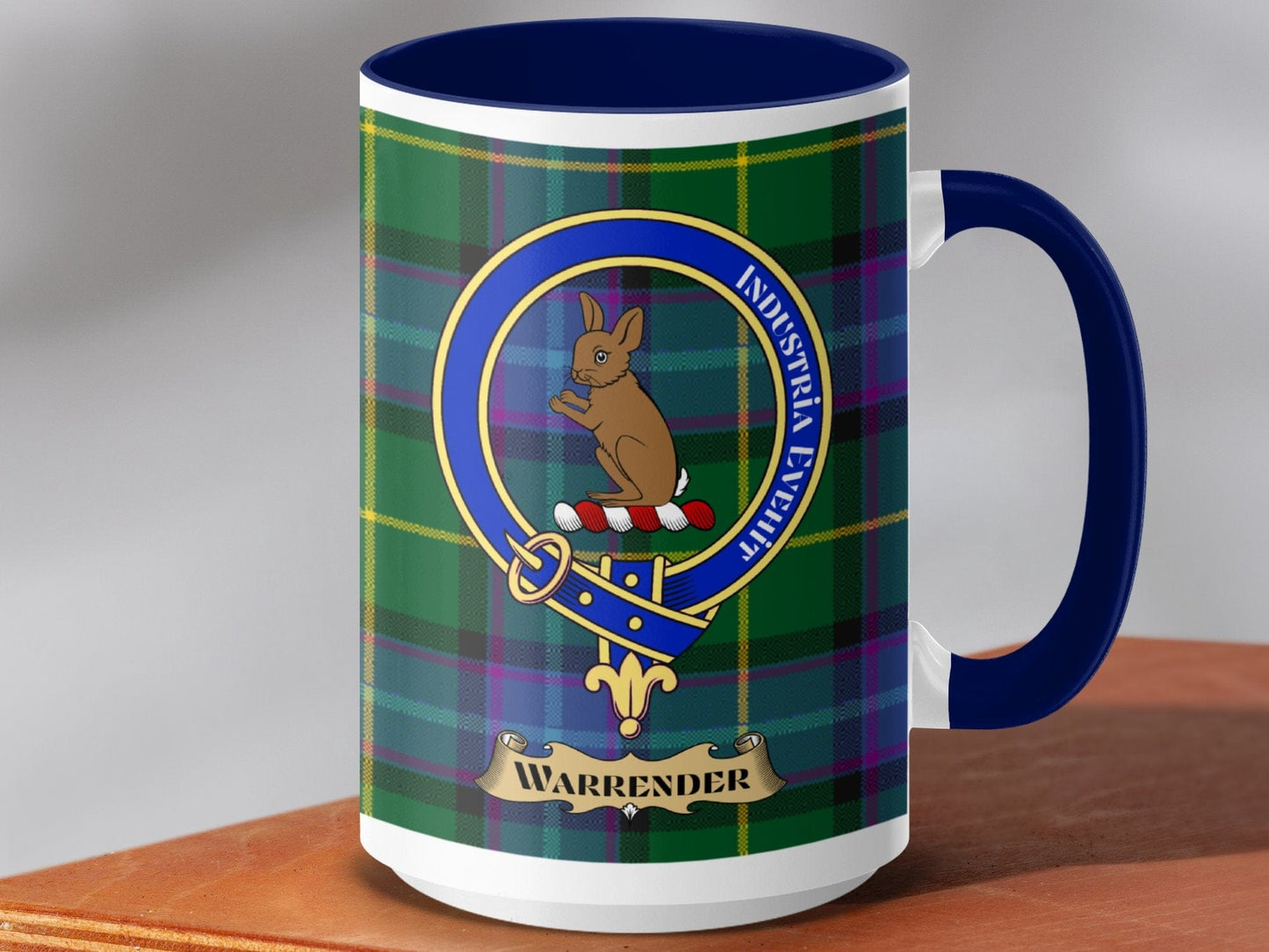 Physical Item 15oz / Dark Blue Warrender Clan Scottish Tartan Crest Mug