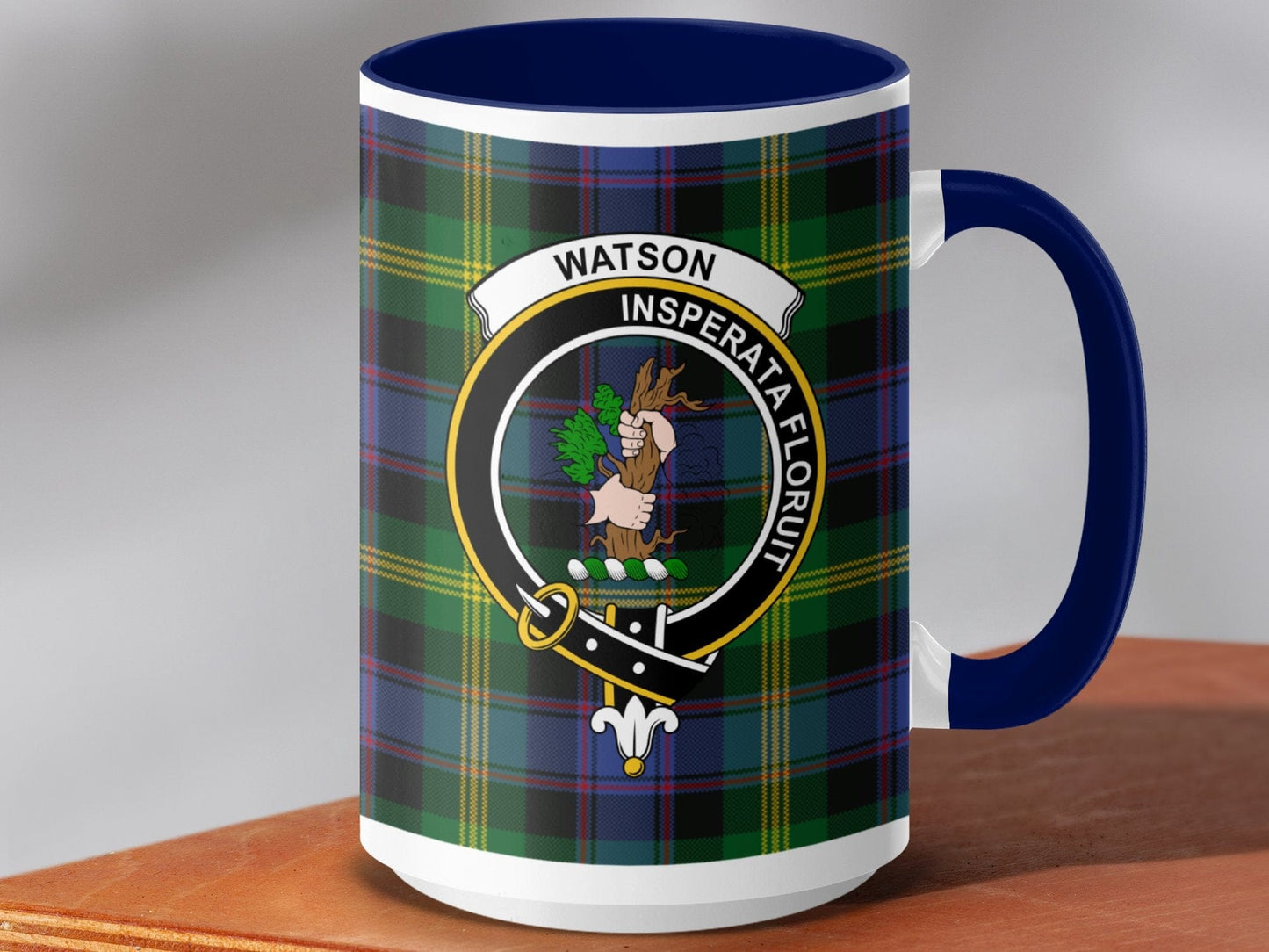 Physical Item 15oz / Dark Blue Watson Clan Scottish Tartan Crest Mug