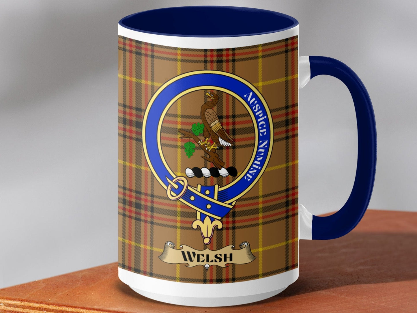 Physical Item 15oz / Dark Blue Welsh Clan Scottish Tartan Crest Mug