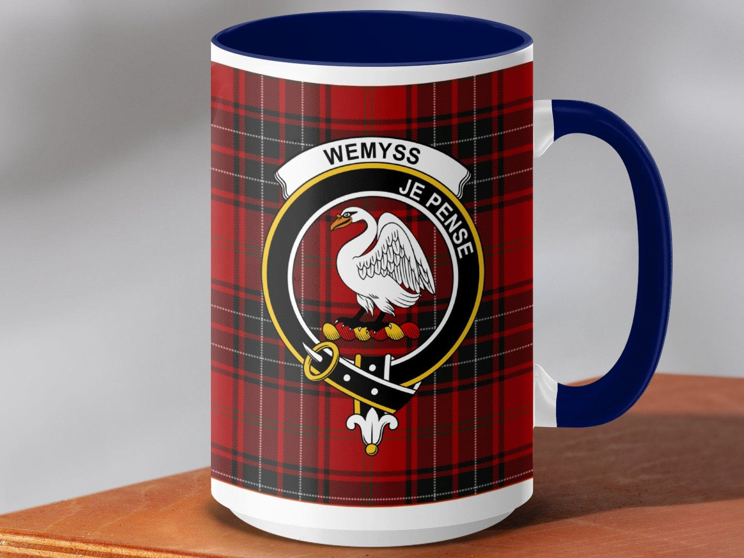 Physical Item 15oz / Dark Blue Wemyss Clan Scottish Tartan Crest Mug