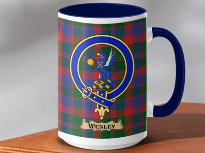 Physical Item 15oz / Dark Blue Wenley Clan Scottish Tartan Crest Mug