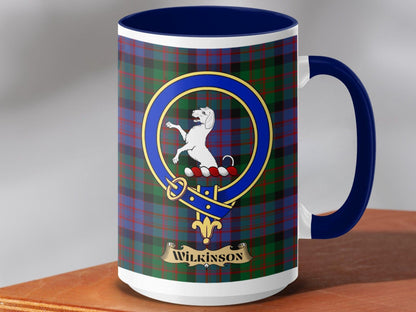 Physical Item 15oz / Dark Blue Wilkinson Clan Scottish Tartan Crest Mug