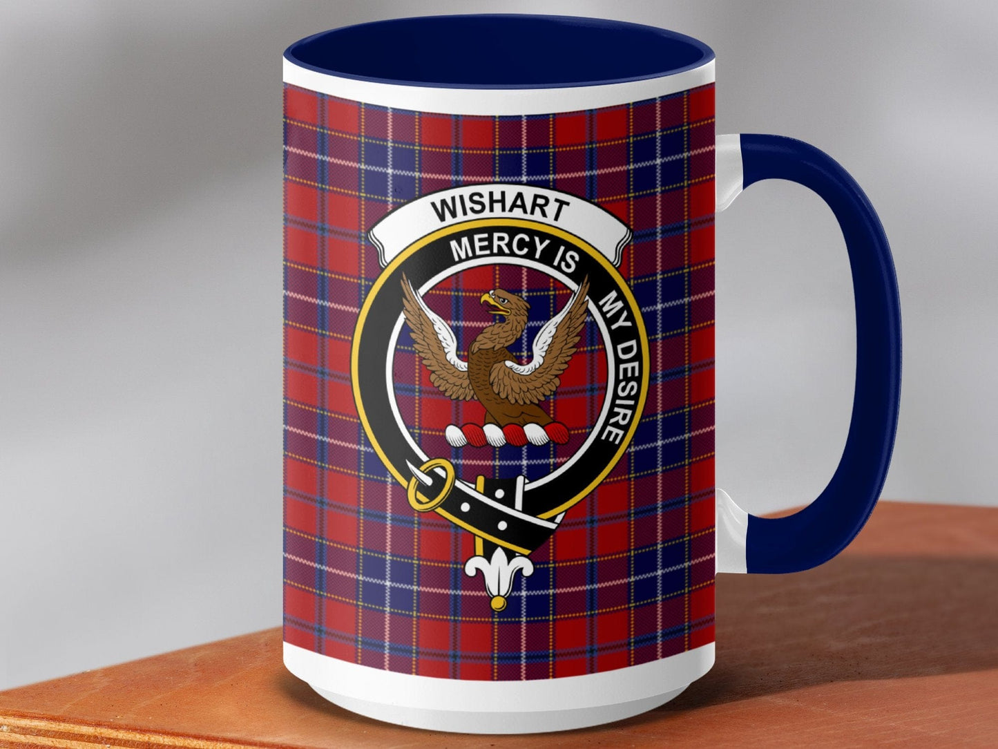 Physical Item 15oz / Dark Blue Wishart Clan Scottish Tartan Crest Mug