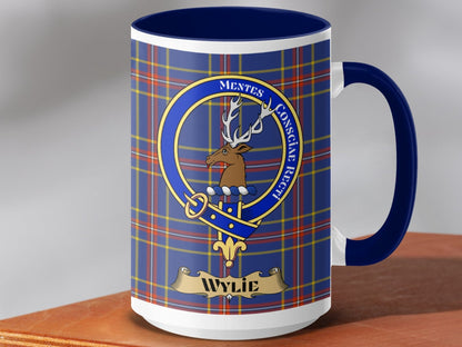 Physical Item 15oz / Dark Blue Wylie Clan Scottish Tartan Crest Mug