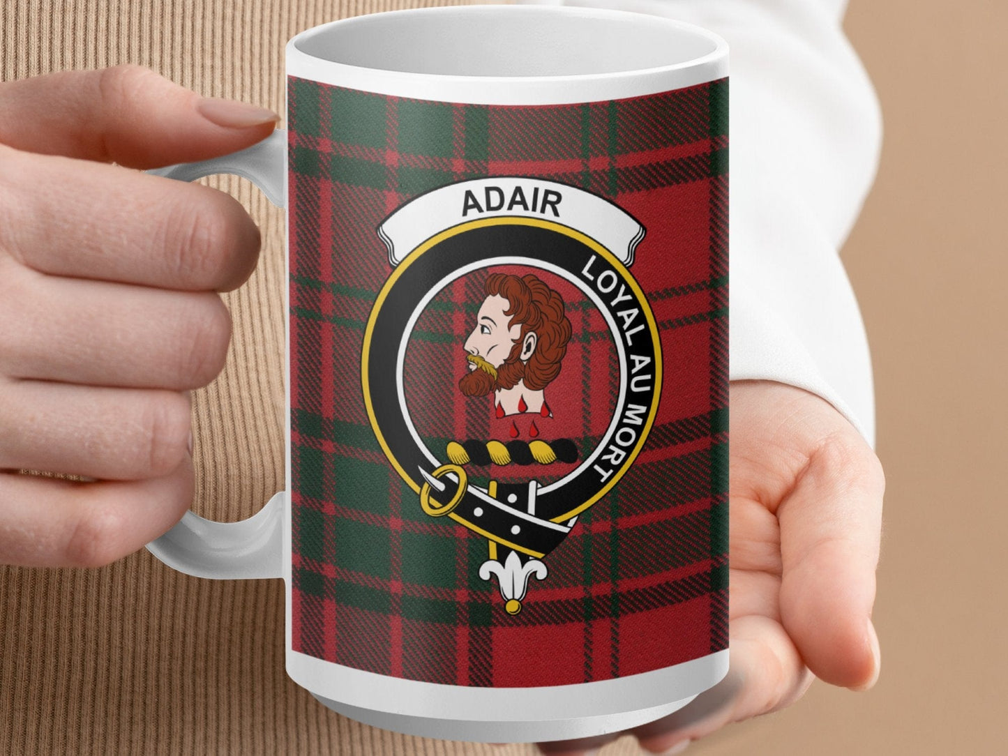 Physical Item 15oz / White Adair Clan Scottish Tartan Crest Mug