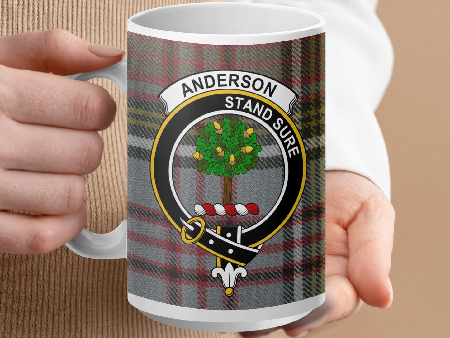 Physical Item 15oz / White Anderson Clan Crest Tartan Scottish Mug