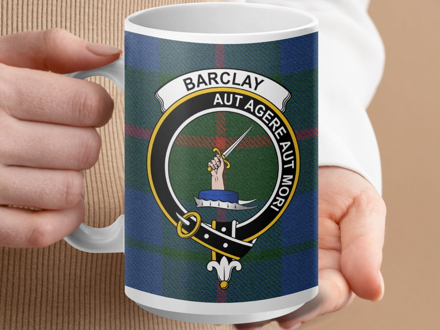 Physical Item 15oz / White Barclay Clan Crest Tartan Scottish Mug