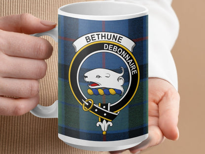 Physical Item 15oz / White Bethune Clan Scottish Tartan Mug