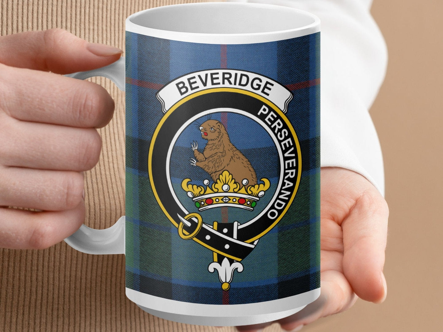 Physical Item 15oz / White Beveridge Clan Scottish Tartan Mug