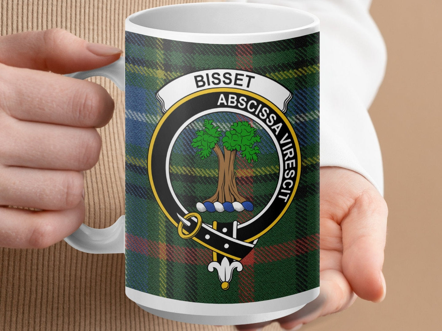 Physical Item 15oz / White Bisset Clan Scottish Tartan Mug