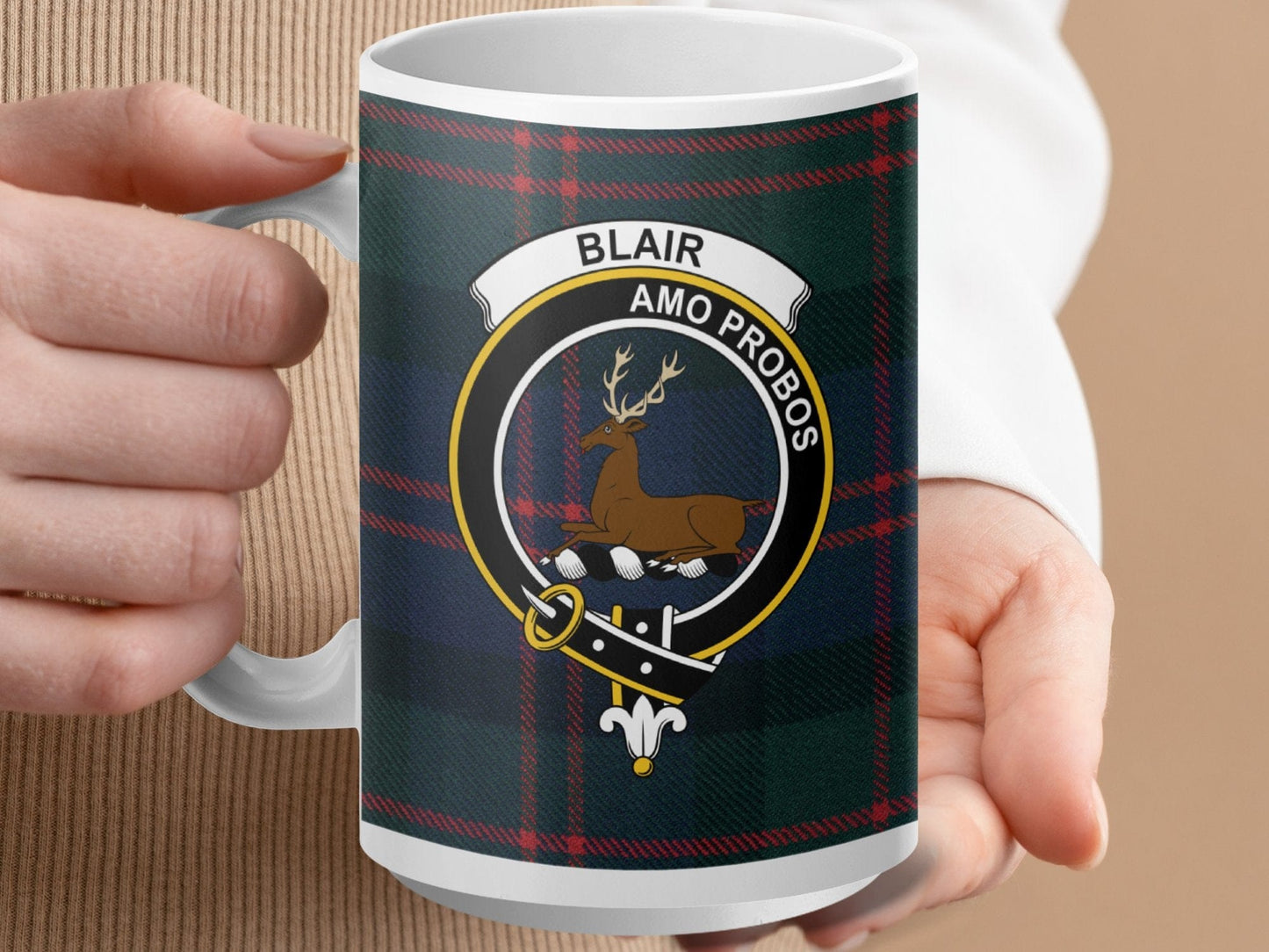 Physical Item 15oz / White Blair Clan Scottish Tartan Crest Mug