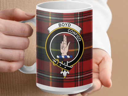 Physical Item 15oz / White Boyd Clan Scottish Tartan Crest Mug