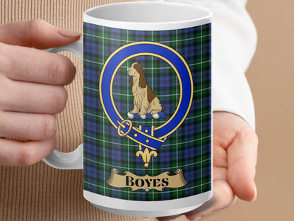 Physical Item 15oz / White Boyes Clan Scottish Tartan Crest Mug