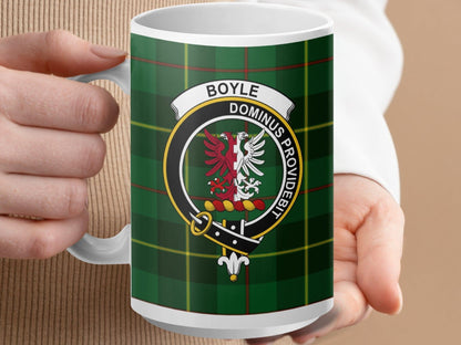 Physical Item 15oz / White Boyle Clan Scottish Tartan Crest Mug