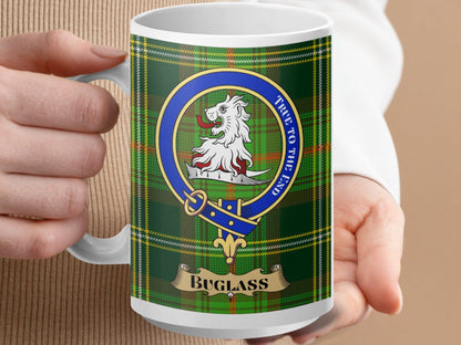 Physical Item 15oz / White Buglass Clan Scottish Tartan Crest Mug