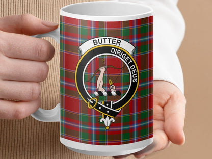 Physical Item 15oz / White Butter Clan Scottish Tartan Crest Mug