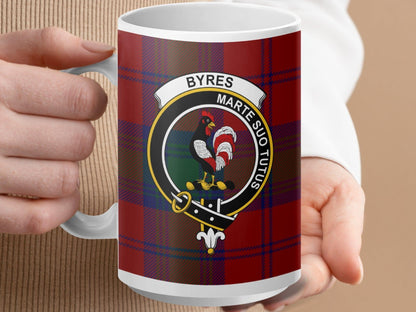 Physical Item 15oz / White Byrers Clan Scottish Tartan Crest Mug