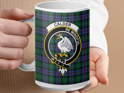 Physical Item 15oz / White Calder Clan Scottish Tartan Crest Mug