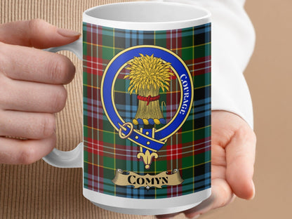 Physical Item 15oz / White Comyn Clan Scottish Tartan Crest Mug
