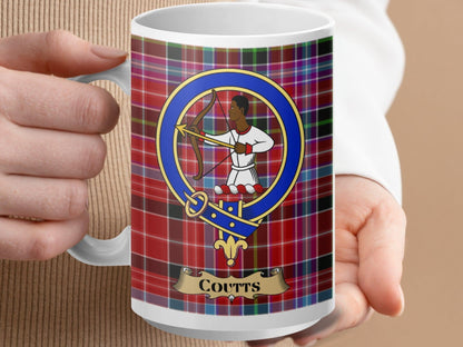 Physical Item 15oz / White Coutts Clan Scottish Tartan Crest Mug