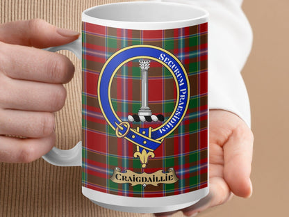 Physical Item 15oz / White Craigdaillie Clan Scottish Tartan Crest Mug