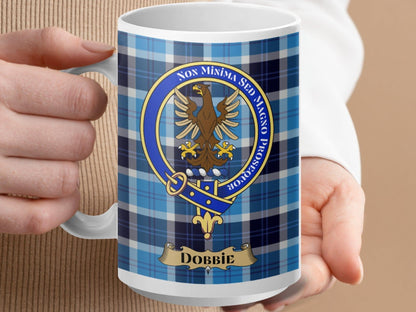 Physical Item 15oz / White Dobbie Clan Scottish Tartan Crest Mug