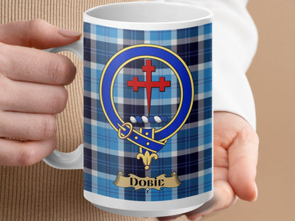 Physical Item 15oz / White Dobie Clan Scottish Tartan Crest Mug