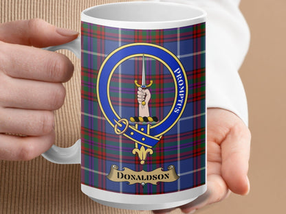 Physical Item 15oz / White Donaldson Clan Scottish Tartan Crest Mug