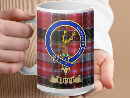 Physical Item 15oz / White Duff Clan Scottish Tartan Crest Mug