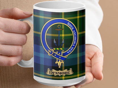 Physical Item 15oz / White Dunmore Clan Scottish Tartan Crest Mug