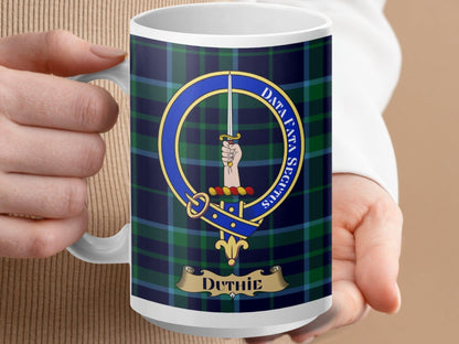 Physical Item 15oz / White Duthie Clan Scottish Tartan Crest Mug