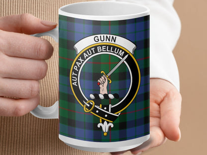 Physical Item 15oz / White Gunn Clan Scottish Tartan Mug