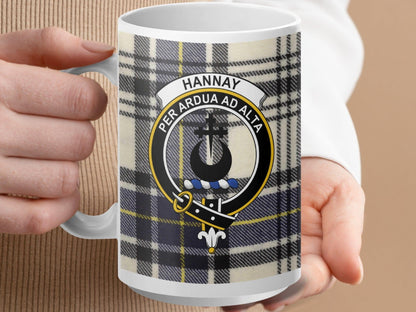 Physical Item 15oz / White Hannay Clan Scottish Tartan Crest Mug