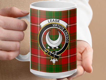Physical Item 15oz / White Leask Clan Scottish Tartan Crest Mug