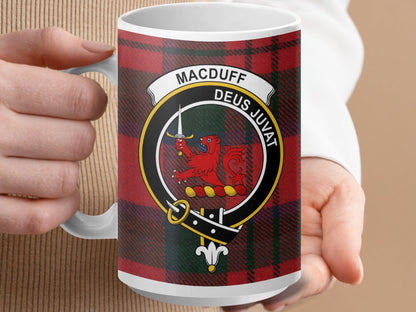 Physical Item 15oz / White Macduff Clan Crest Tartan Scottish Mug