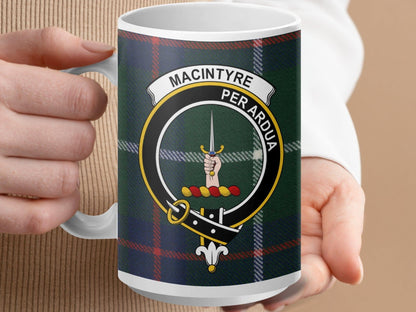 Physical Item 15oz / White MacIntyre Clan Crest Tartan Scottish Mug