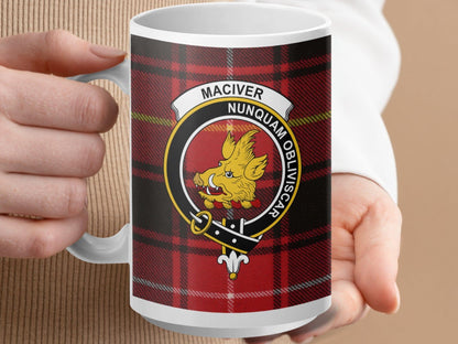 Physical Item 15oz / White MacIver Clan Scottish Tartan Crest Mug