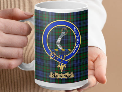 Physical Item 15oz / White MacKinlay Clan Scottish Tartan Crest Mug