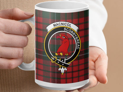Physical Item 15oz / White MacNicol Clan Scottish Tartan Crest Mug