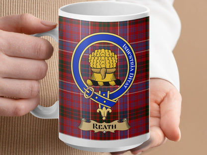 Physical Item 15oz / White MacReath Clan Scottish Tartan Crest Mug